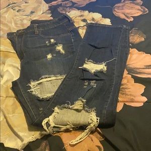 Distressed, straight leg jeans